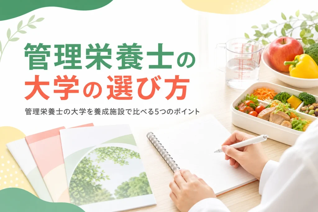 管理栄養士の大学を養成施設で比べる5つのポイントを解説する記事のアイキャッチ