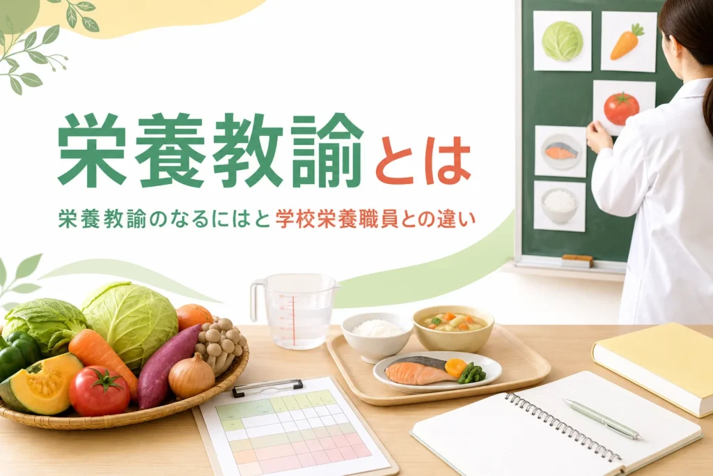 栄養教諭とは何か、なるにはどうするか、学校栄養職員との違いを解説する記事のアイキャッチ