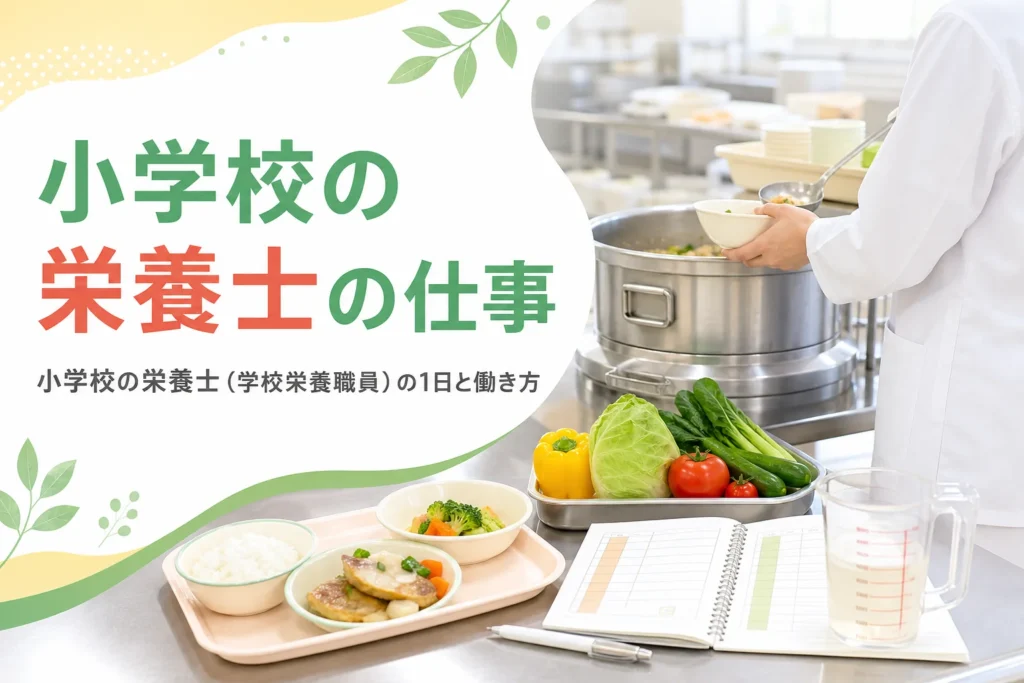 小学校の栄養士（学校栄養職員）の仕事と働き方を解説する記事のアイキャッチ