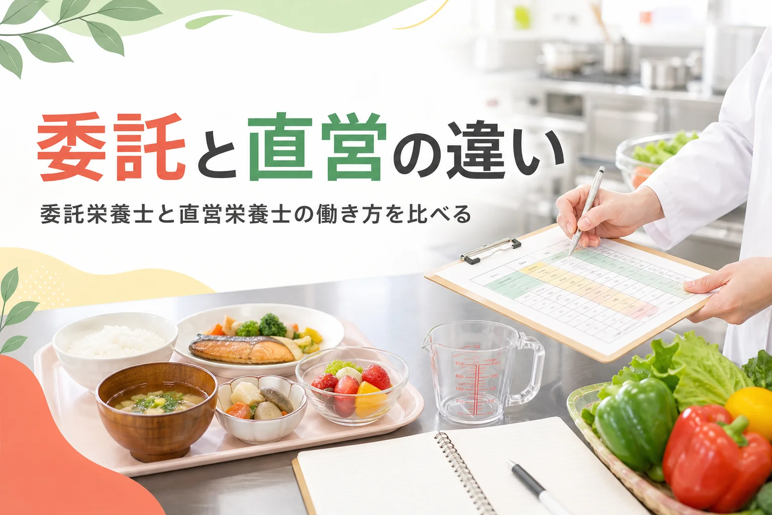 委託栄養士と直営栄養士の違いと働き方を比べる記事のアイキャッチ