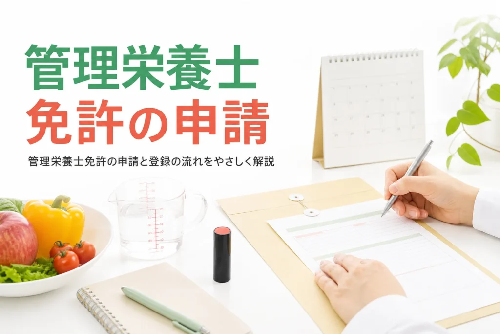 管理栄養士免許の申請と登録の流れを解説する記事のアイキャッチ