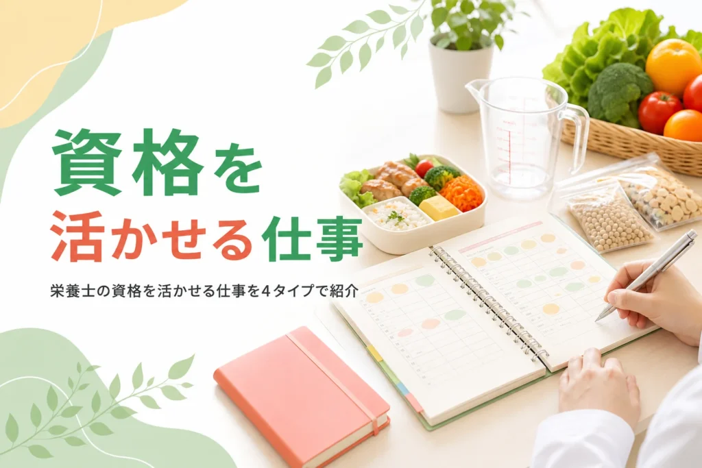 栄養士の資格を活かせる仕事を作る・伝える・売る・守るの4タイプで紹介する記事のアイキャッチ