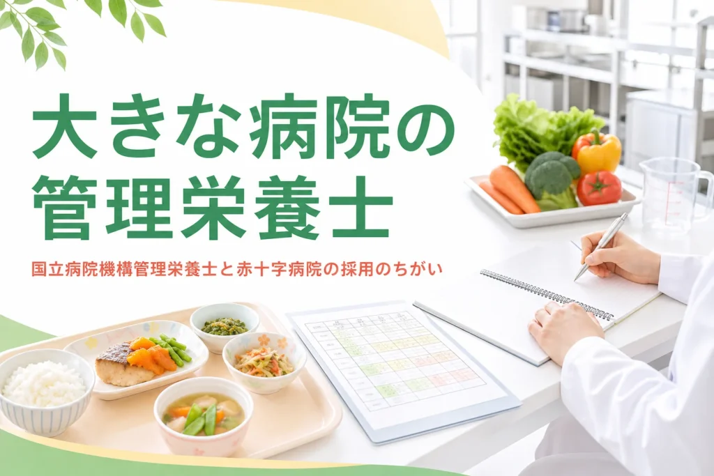 国立病院機構と赤十字病院の管理栄養士の採用と働き方を解説する記事のアイキャッチ