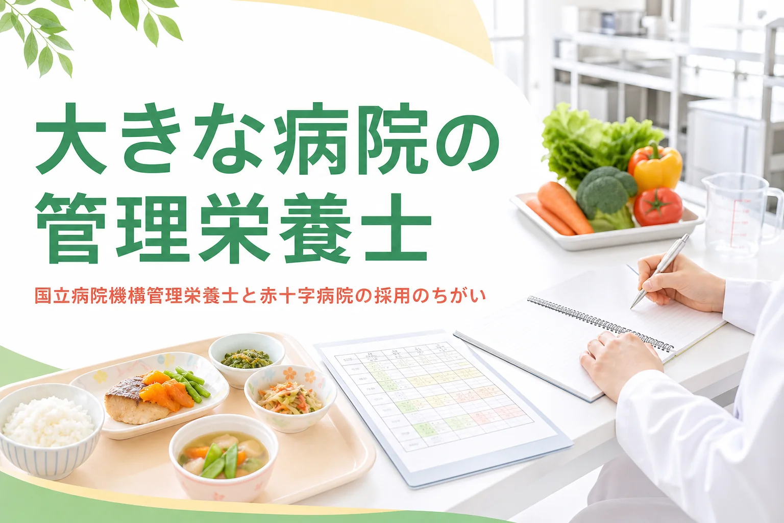 国立病院機構と赤十字病院の管理栄養士の採用と働き方を解説する記事のアイキャッチ