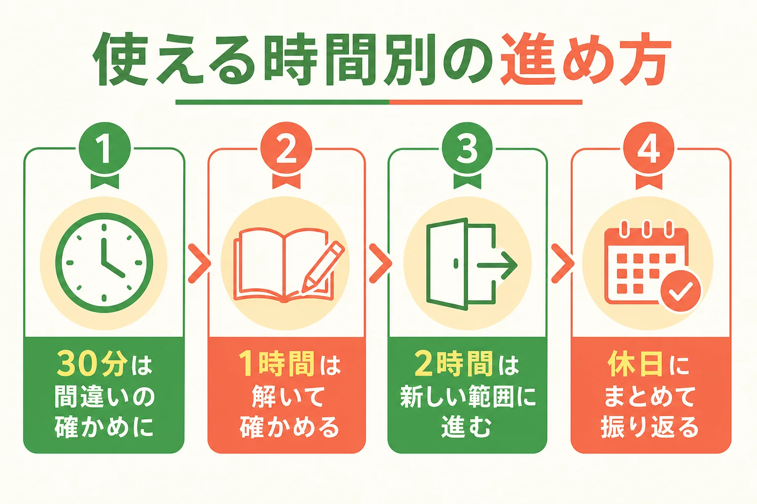 1日に使える時間別の管理栄養士国家試験の勉強の進め方の図解