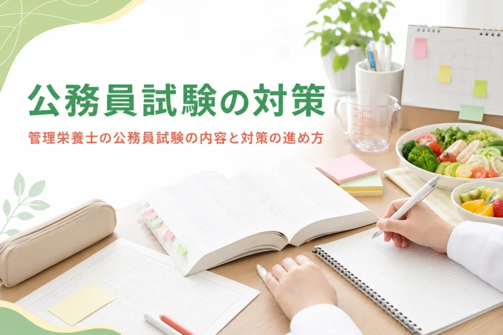 管理栄養士の公務員試験の内容と段階ごとの対策の進め方を解説する記事のアイキャッチ