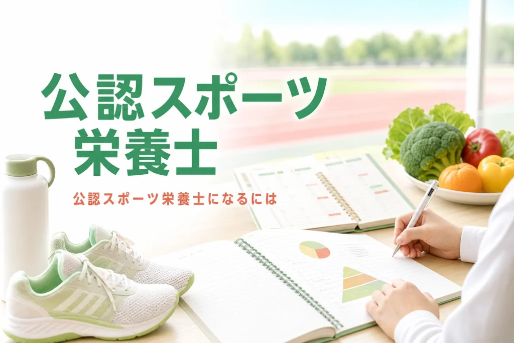 公認スポーツ栄養士になるための受講条件と認定までの流れを解説する記事のアイキャッチ