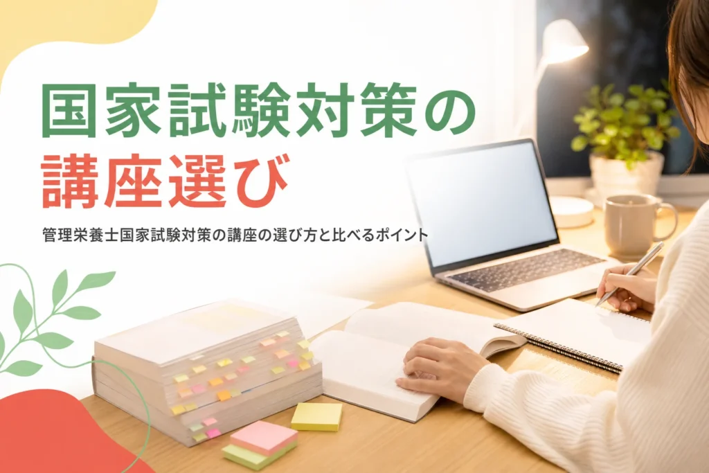管理栄養士国家試験対策の講座や通信講座の選び方を解説する記事のアイキャッチ