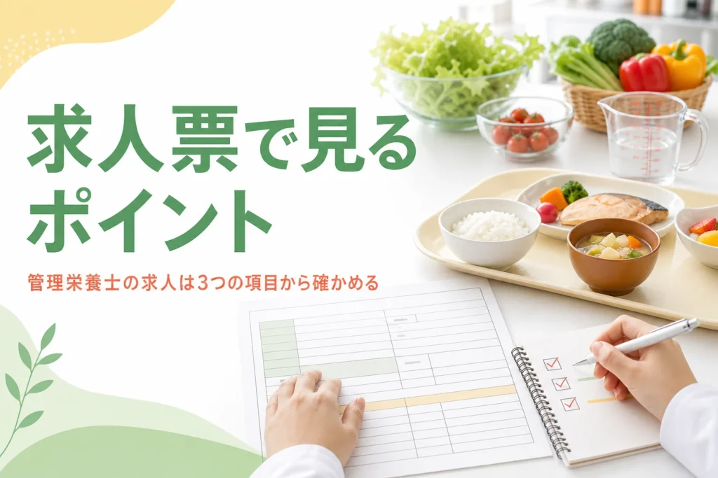 栄養士・管理栄養士の求人の探し方と求人票の見方を解説する記事のアイキャッチ