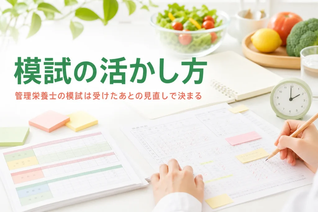 管理栄養士国家試験の模試の受け方と結果の活かし方を解説する記事のアイキャッチ