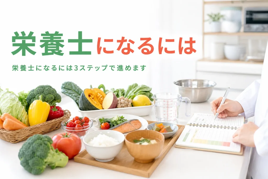 栄養士になるには何をすればいいかを3ステップで解説する記事のアイキャッチ
