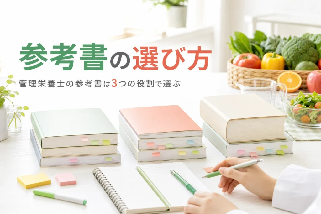 管理栄養士の参考書と問題集の選び方を解説する記事のアイキャッチ