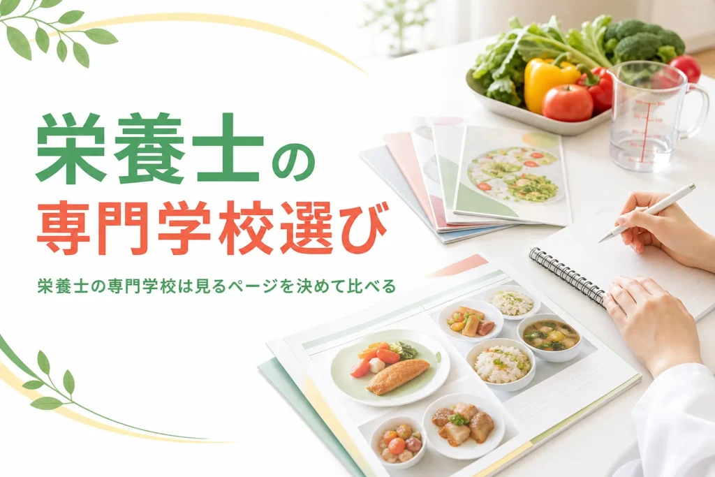 栄養士の専門学校の選び方と短大・大学との違いを解説する記事のアイキャッチ