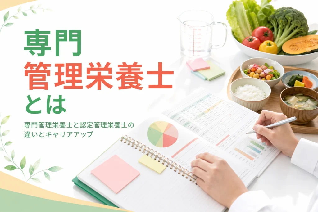 専門管理栄養士と認定管理栄養士の違いとキャリアアップの資格を解説する記事のアイキャッチ