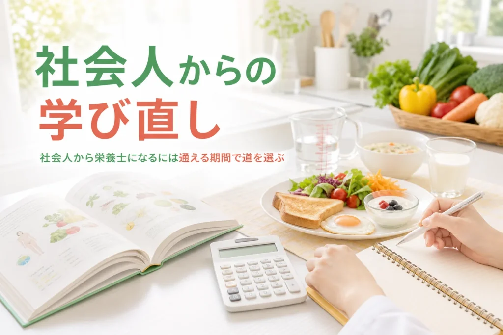 社会人から栄養士になるには何をすればいいかを解説する記事のアイキャッチ